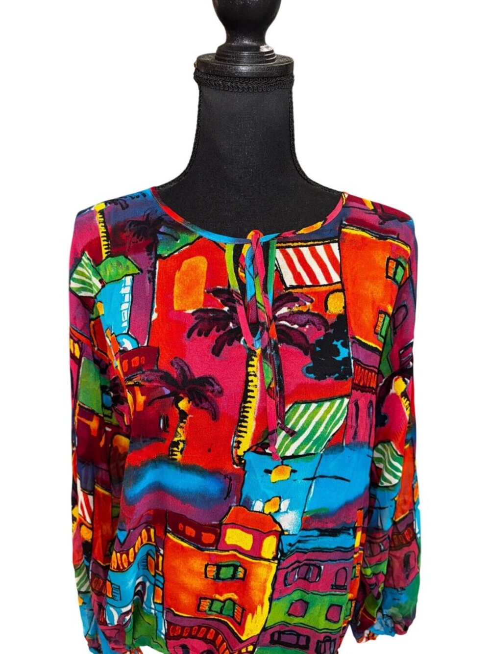 Chicos Multicolor Abstract Art To Wear 100% Silk Blouse Artsy Sustainable Women